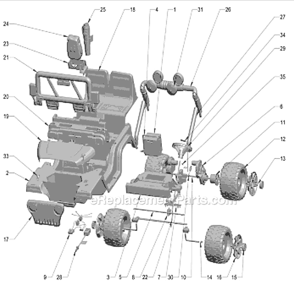 Page A Diagram and Parts List for T6137  Power Wheels Ride-On ATVs